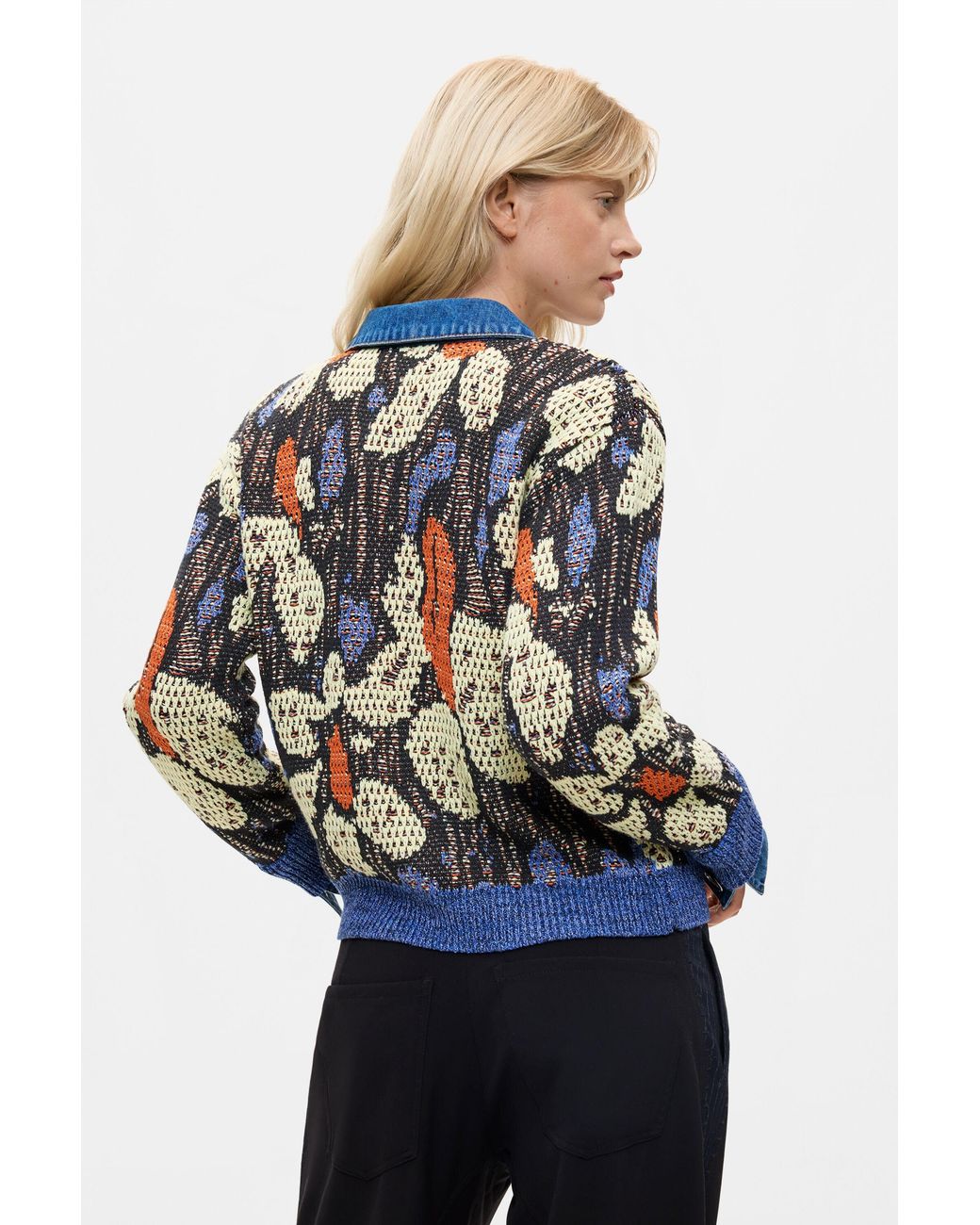 Desigual Blue Jacquard Jacket With Denim Details