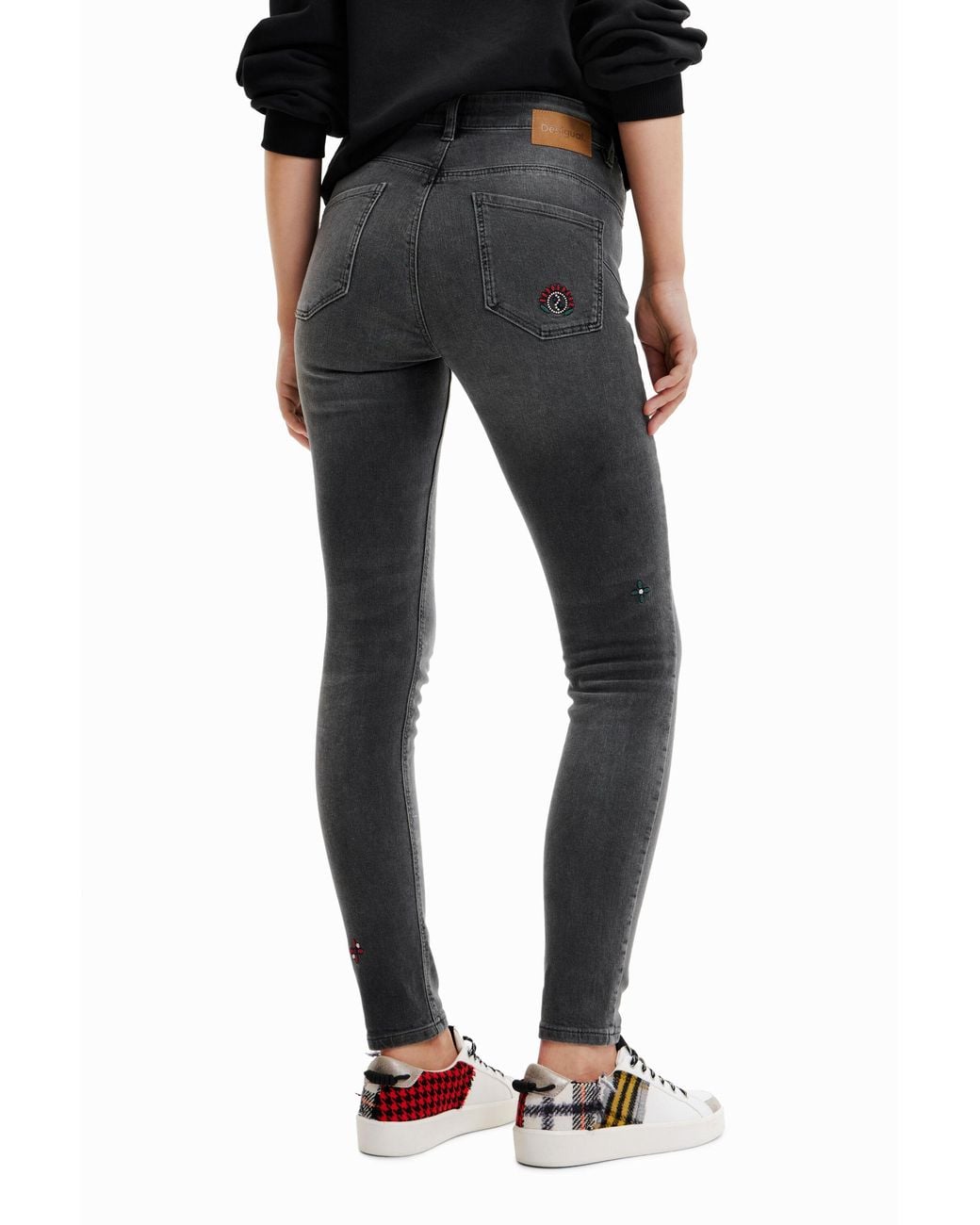 Desigual Gray Embroidered Skinny Push-Up Jeans, Cotton