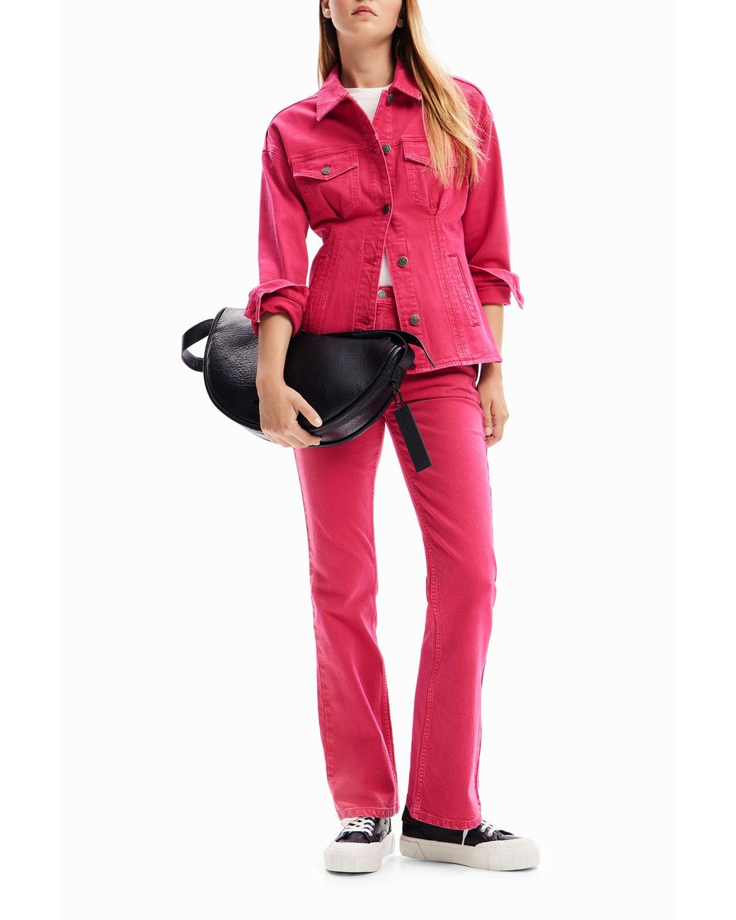 Desigual Pink Pleated Denim Trucker Jacket, Cotton
