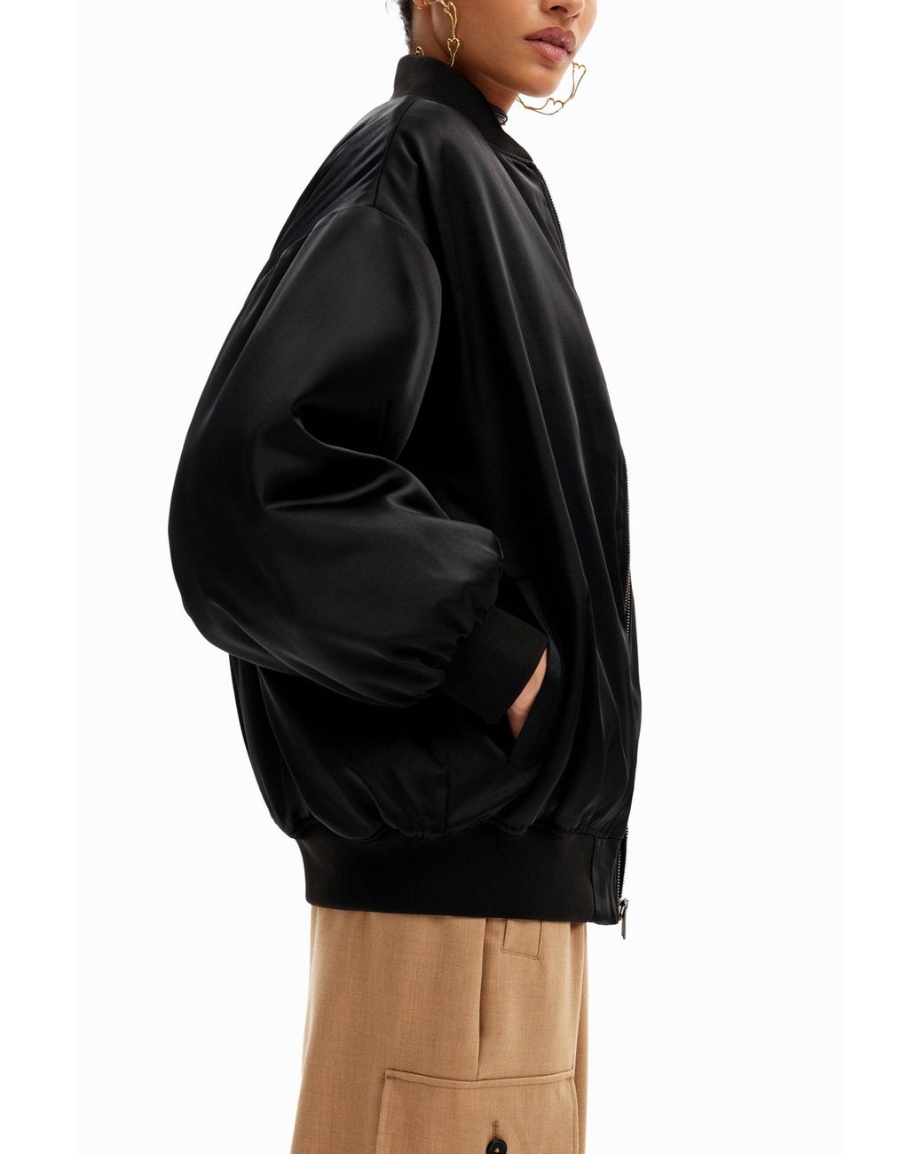 Desigual Black M. Christian Lacroix Oversize Bomber Jacket, Polyester