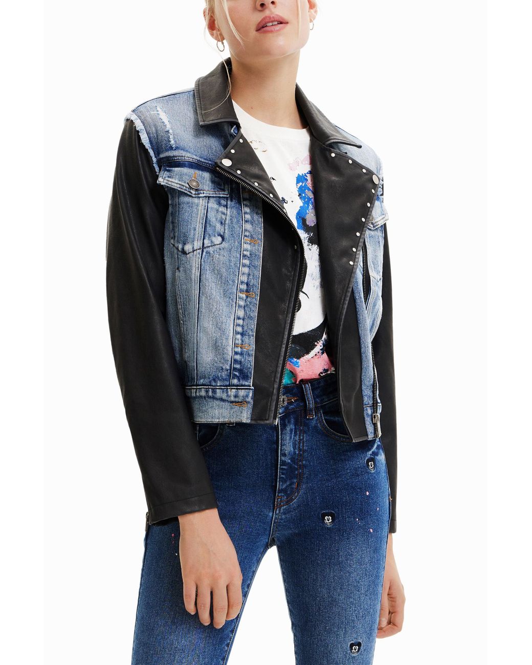 Desigual Blue Mickey Mouse Hybrid Denim Jacket