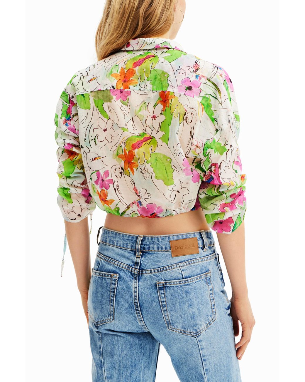 Desigual White Short Gathered Shirt, Cotton