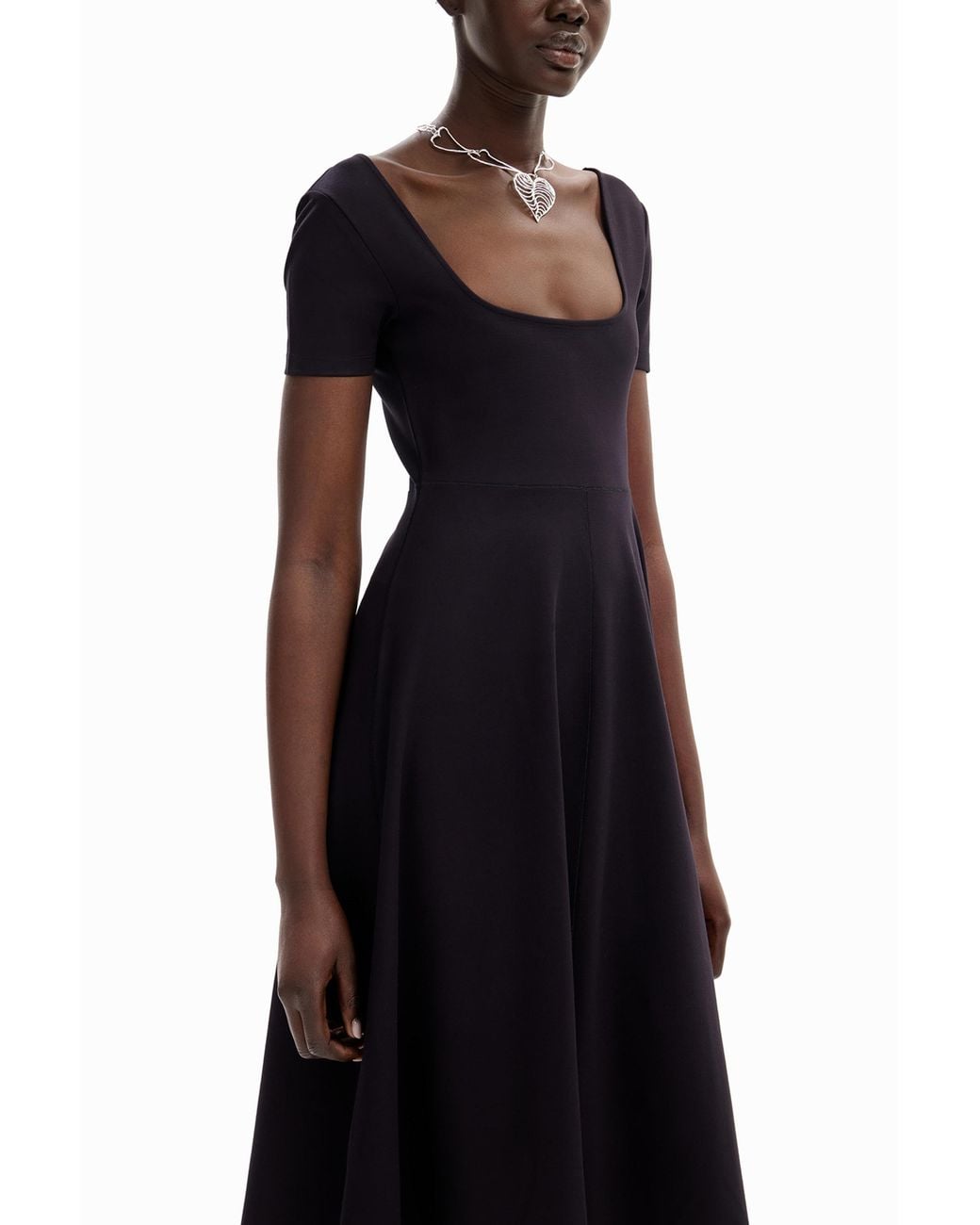 Desigual Black Short-Sleeved Solid-Coloured Midi Dress
