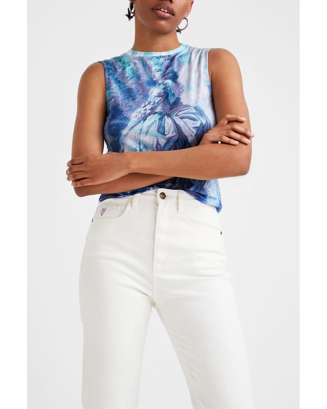 Desigual White Straight Cropped Jeans, Cotton