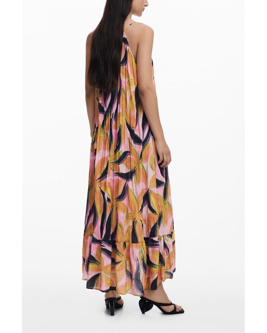Desigual White Crinkled Effect Midi Dress, Polyester