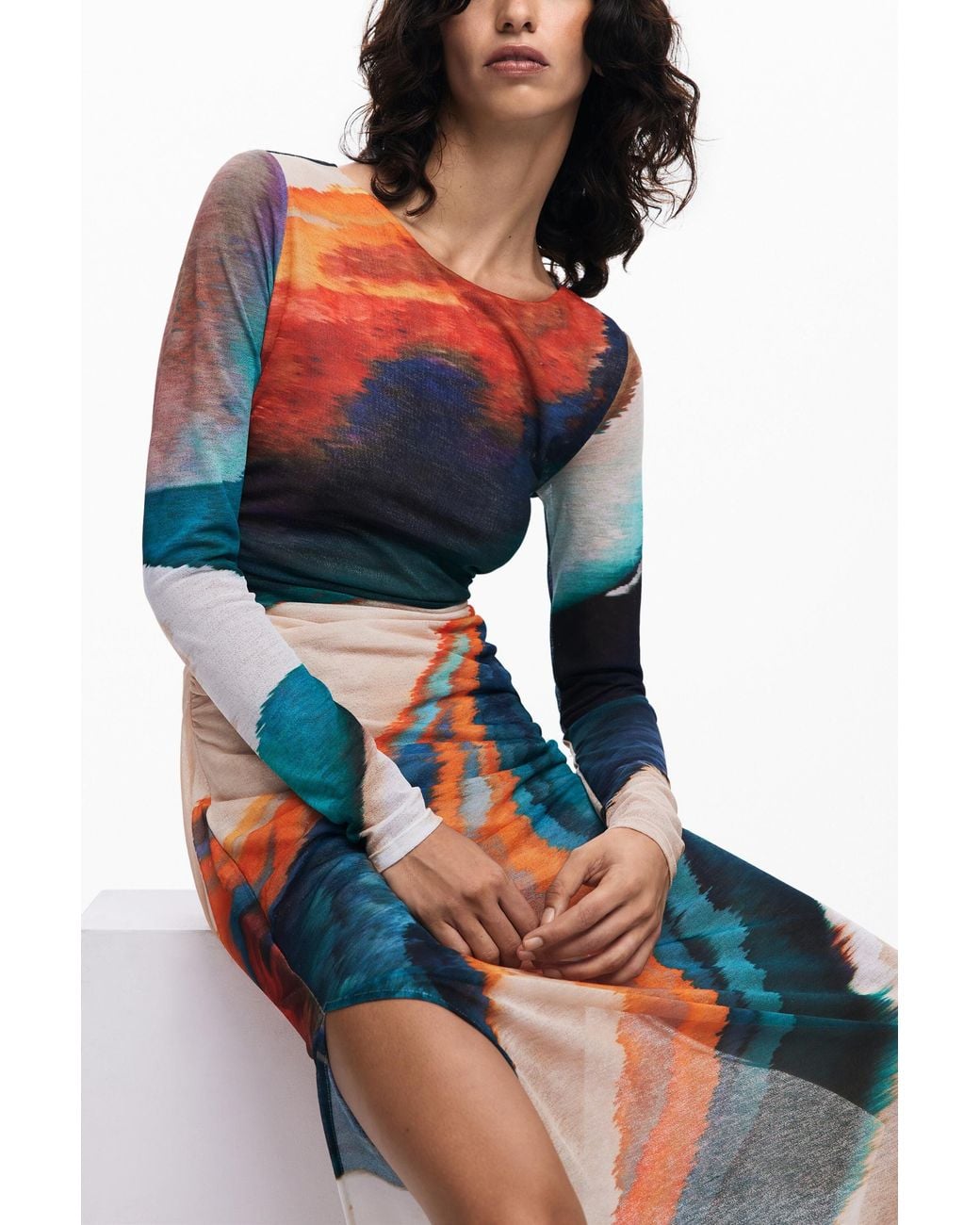 Desigual White Printed Dress, Polyester