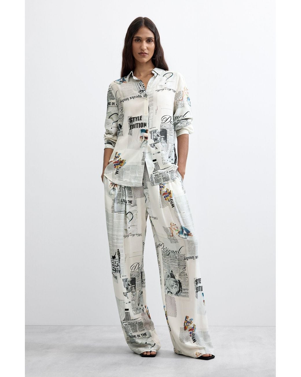 Desigual White Printed Shirt, Viscose