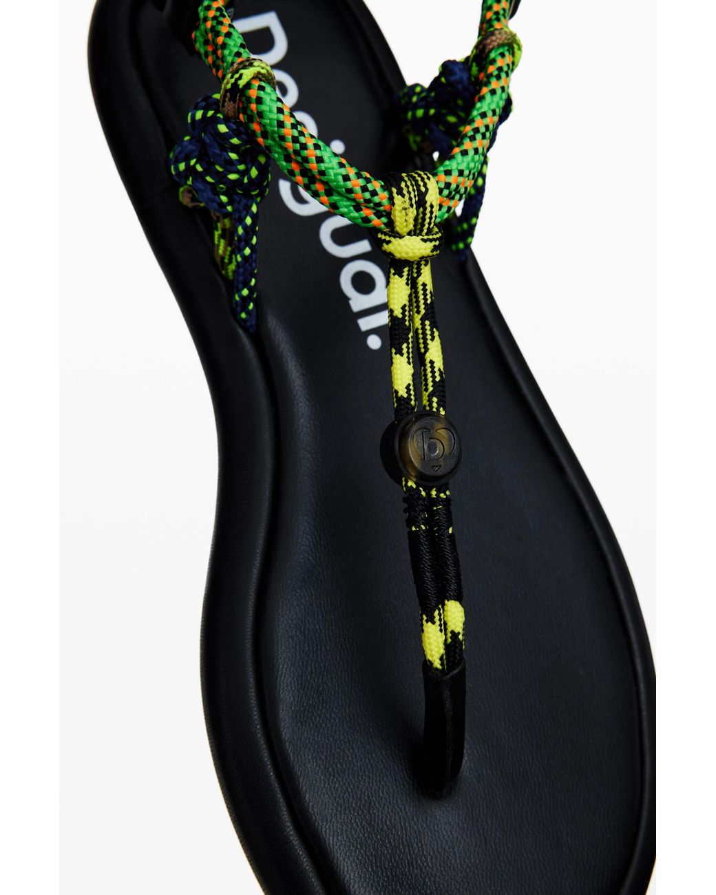 Desigual Black Flat Rope Sandals, Polyester