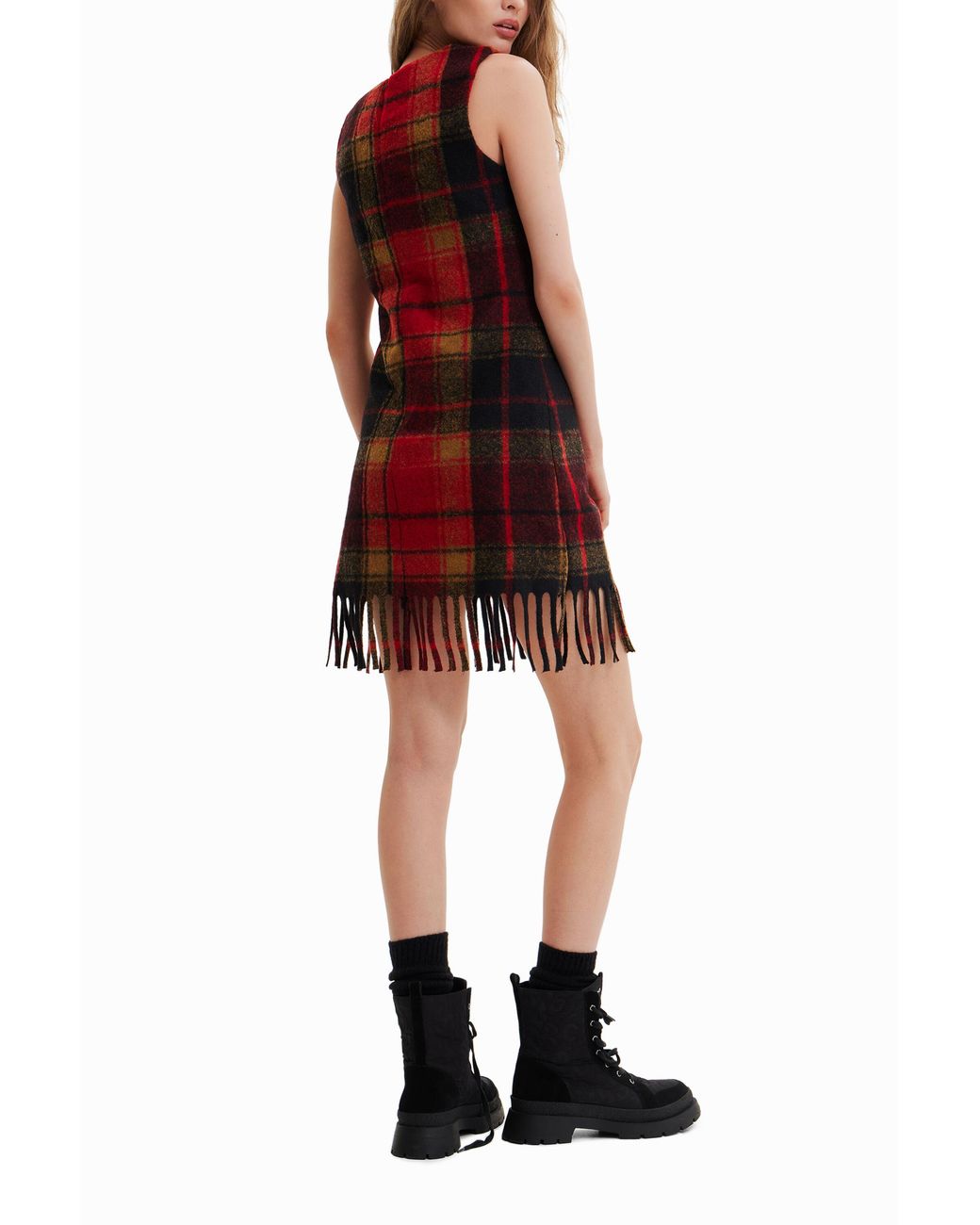 Desigual Red Short Slim Tartan Dress