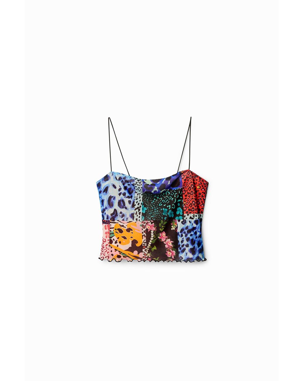 Desigual Blue Patchwork Crop Top, Polyester