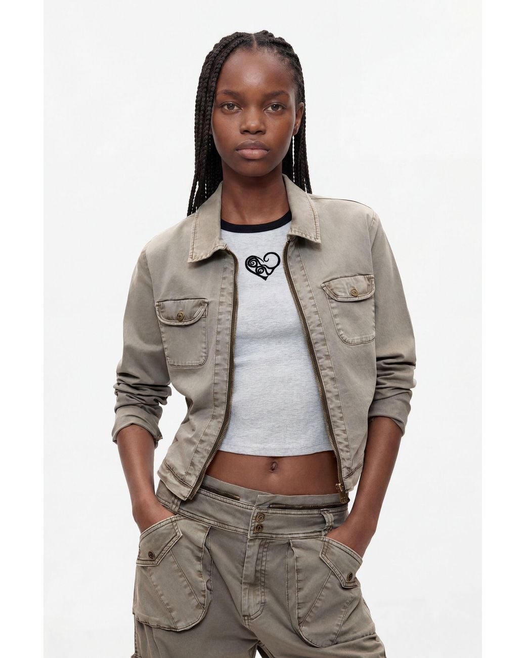 Desigual Green Combined Tencel Trousers, Cotton