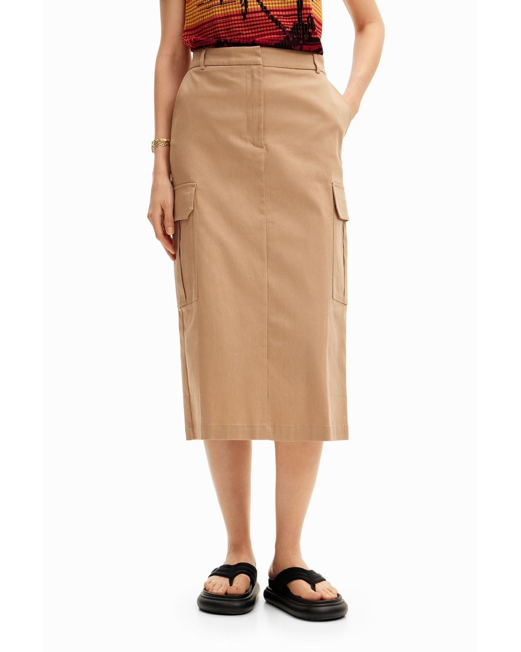 Desigual Natural Cargo Midi Skirt, Cotton