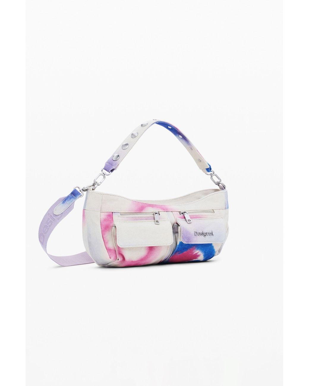 Desigual White Small Crossbody Bag With Pockets, Cotton