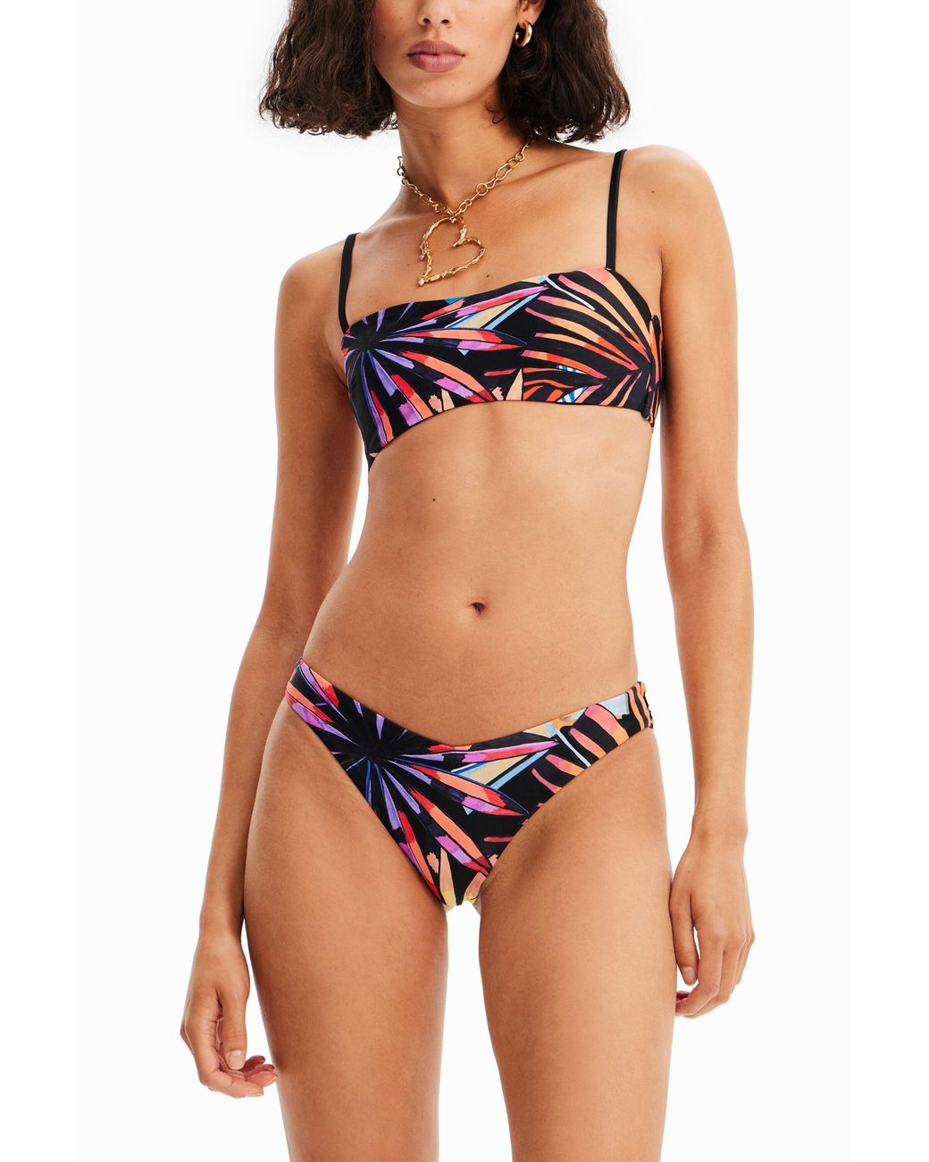 Desigual Black Tropical Bandeau Bikini Top