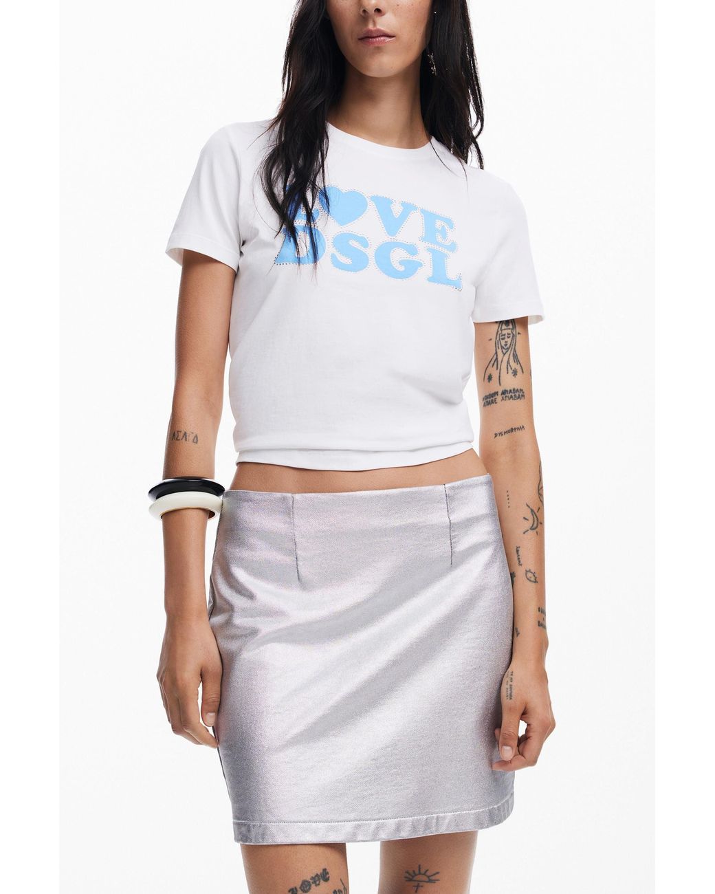 Desigual White Love T-Shirt, Cotton