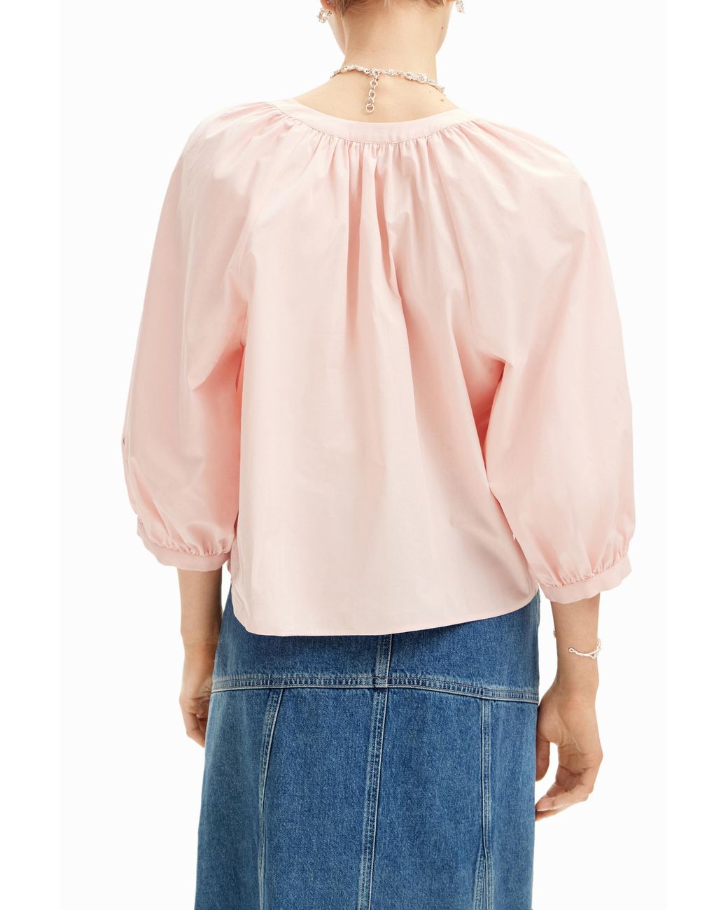 Desigual Pink V-Neck Poplin Blouse, Cotton