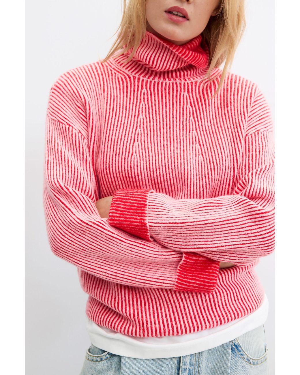 Desigual Red Ribbed Turtleneck Sweater
