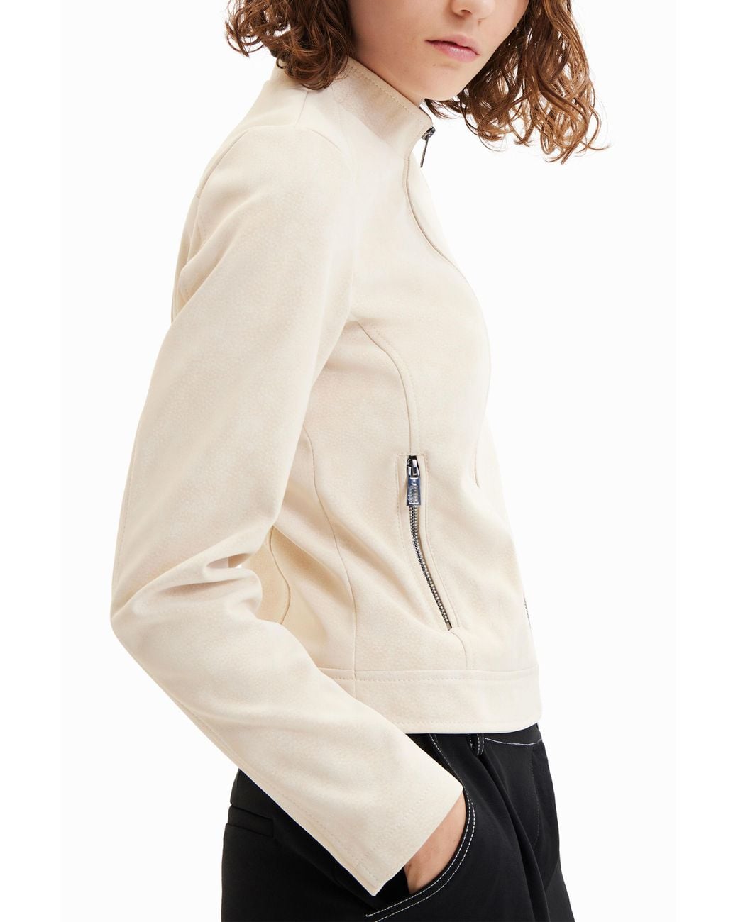 Desigual Natural Suede-Effect Biker Jacket, Polyurethane
