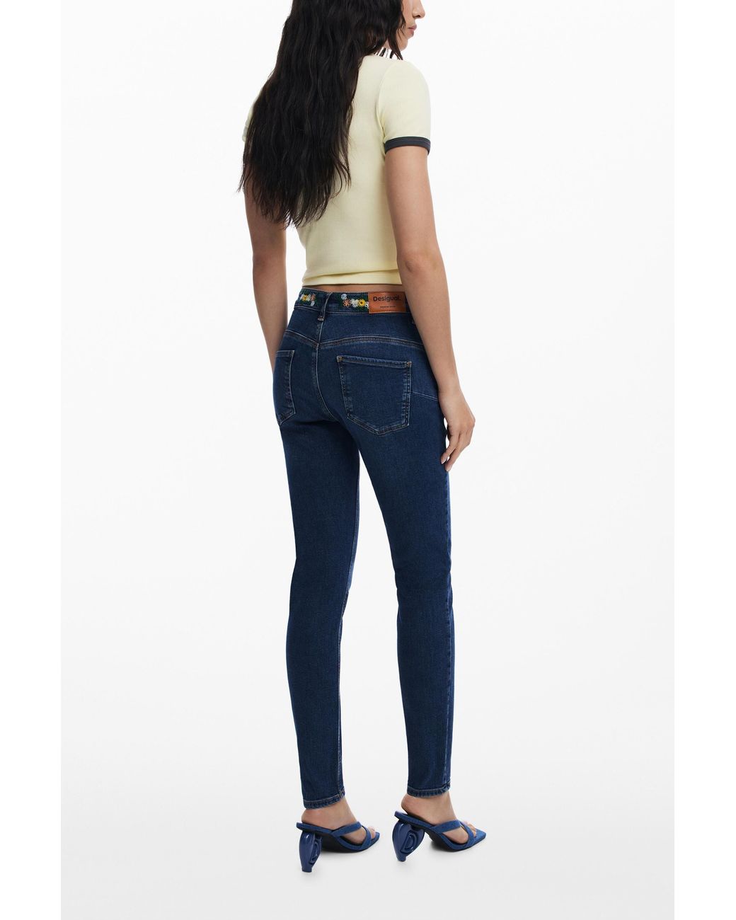 Desigual Blue Floral Skinny Jeans, Cotton