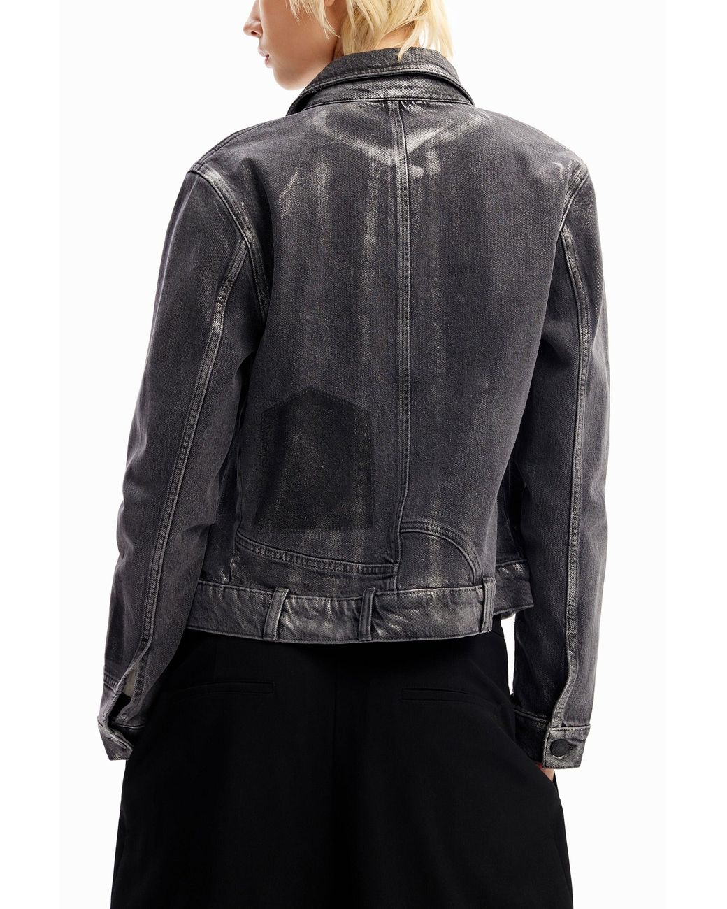 Desigual Black Metallic Denim Trucker Jacket, Cotton