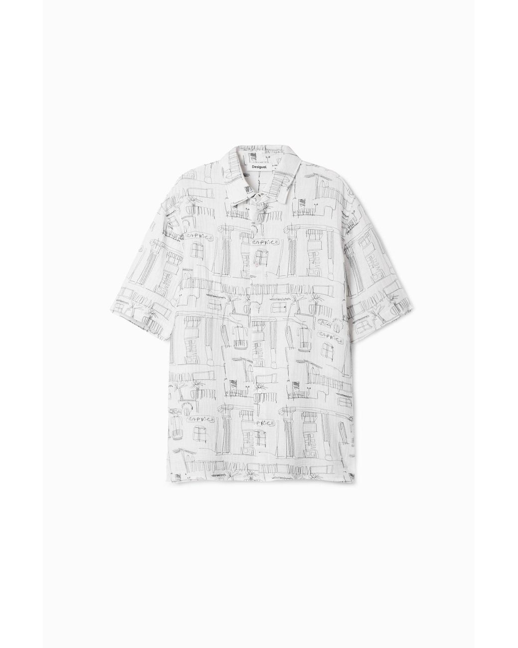 Desigual White Shirt With Column Illustrations, Cotton for men
