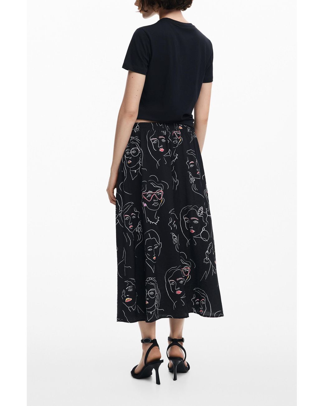 Desigual Blue Long Skirt With Faces