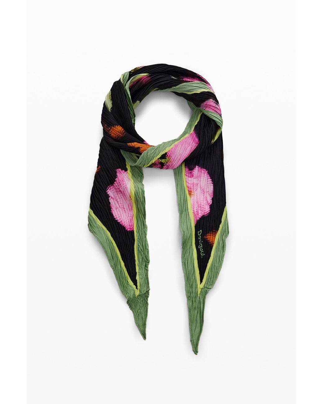 Desigual Black Pleated Floral Scarf, Polyester