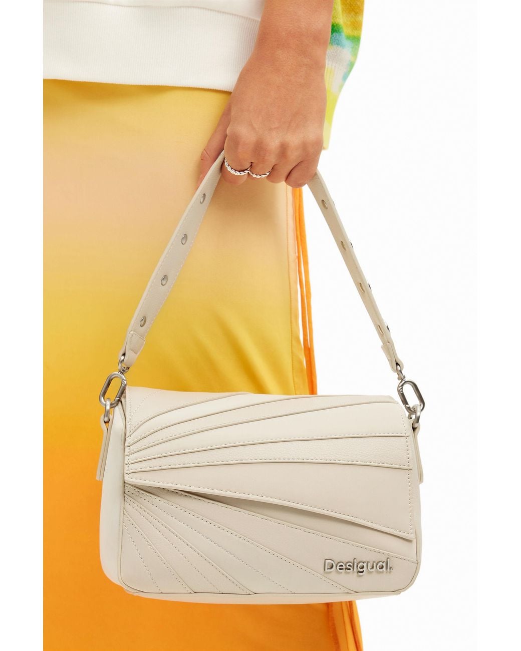 Desigual White S Patchwork Textures Bag, Polyurethane