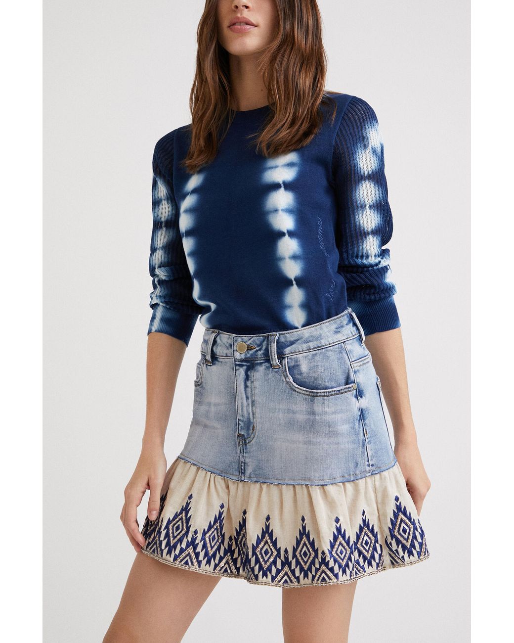 Desigual Blue Flounce Patchwork Denim Miniskirt