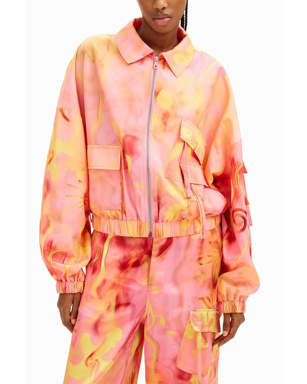 Desigual Pink Collina Strada Floral Oversize Jacket, Polyester