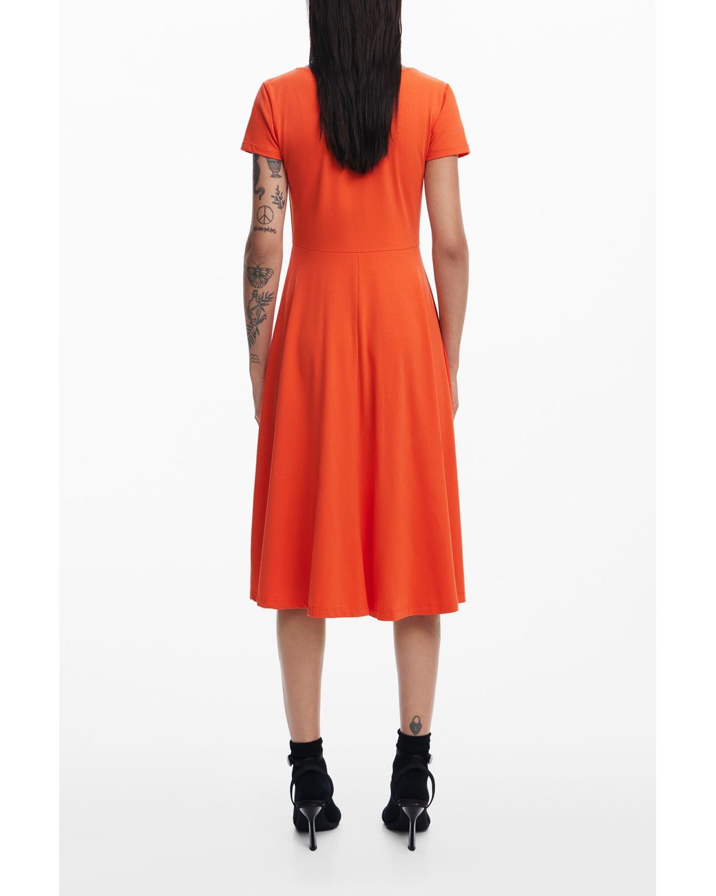 Desigual Red Low-Cut Midi Dress, Cotton
