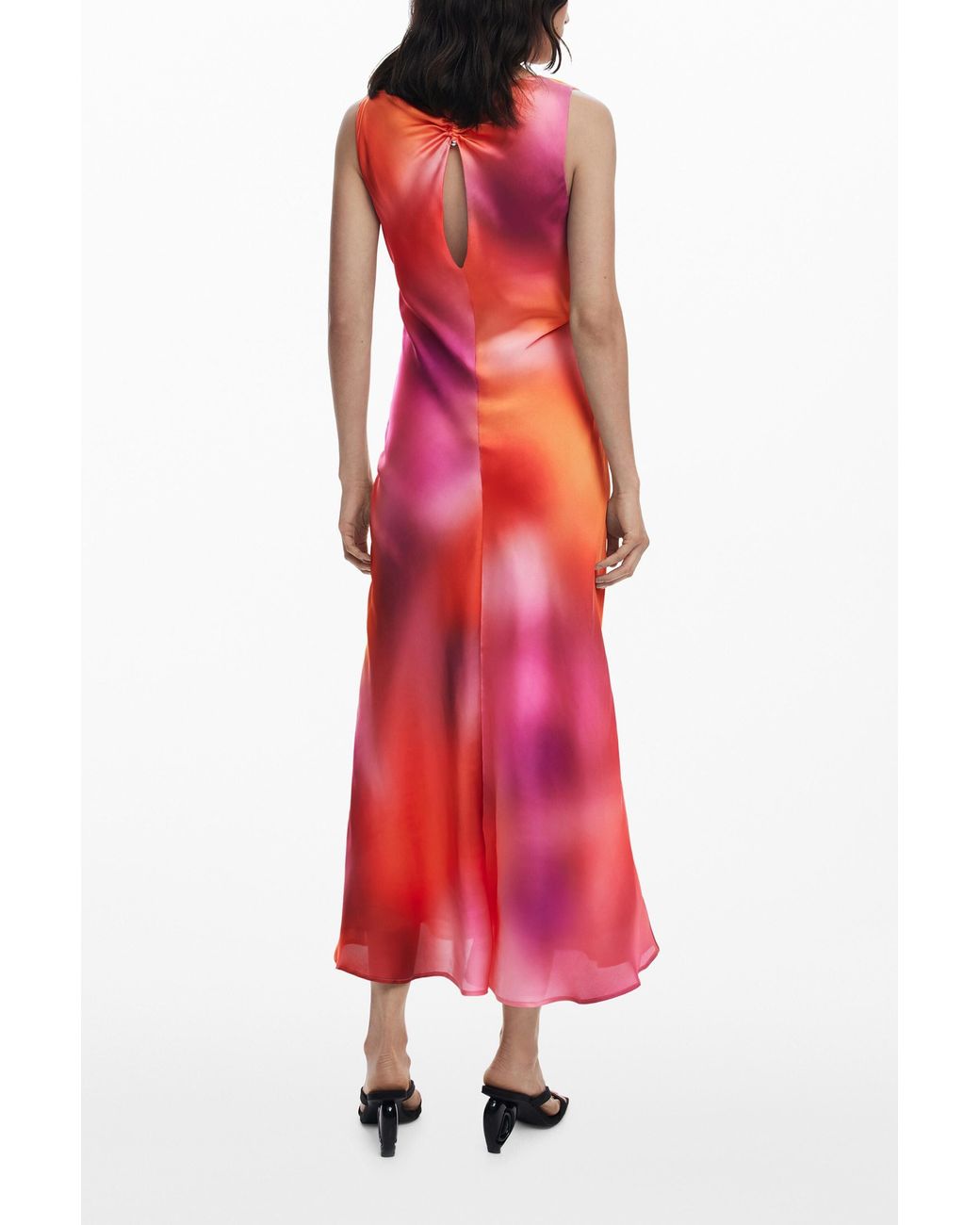 Desigual Red Long Dress With Piercings, Viscose