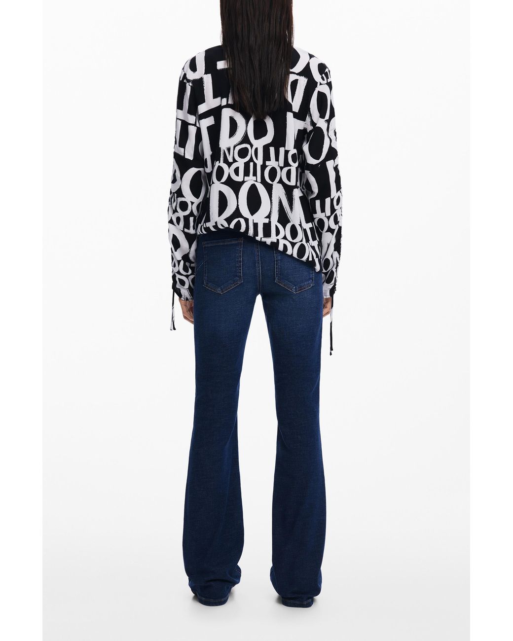 Desigual Blue Letter Blouse With Bows, Viscose