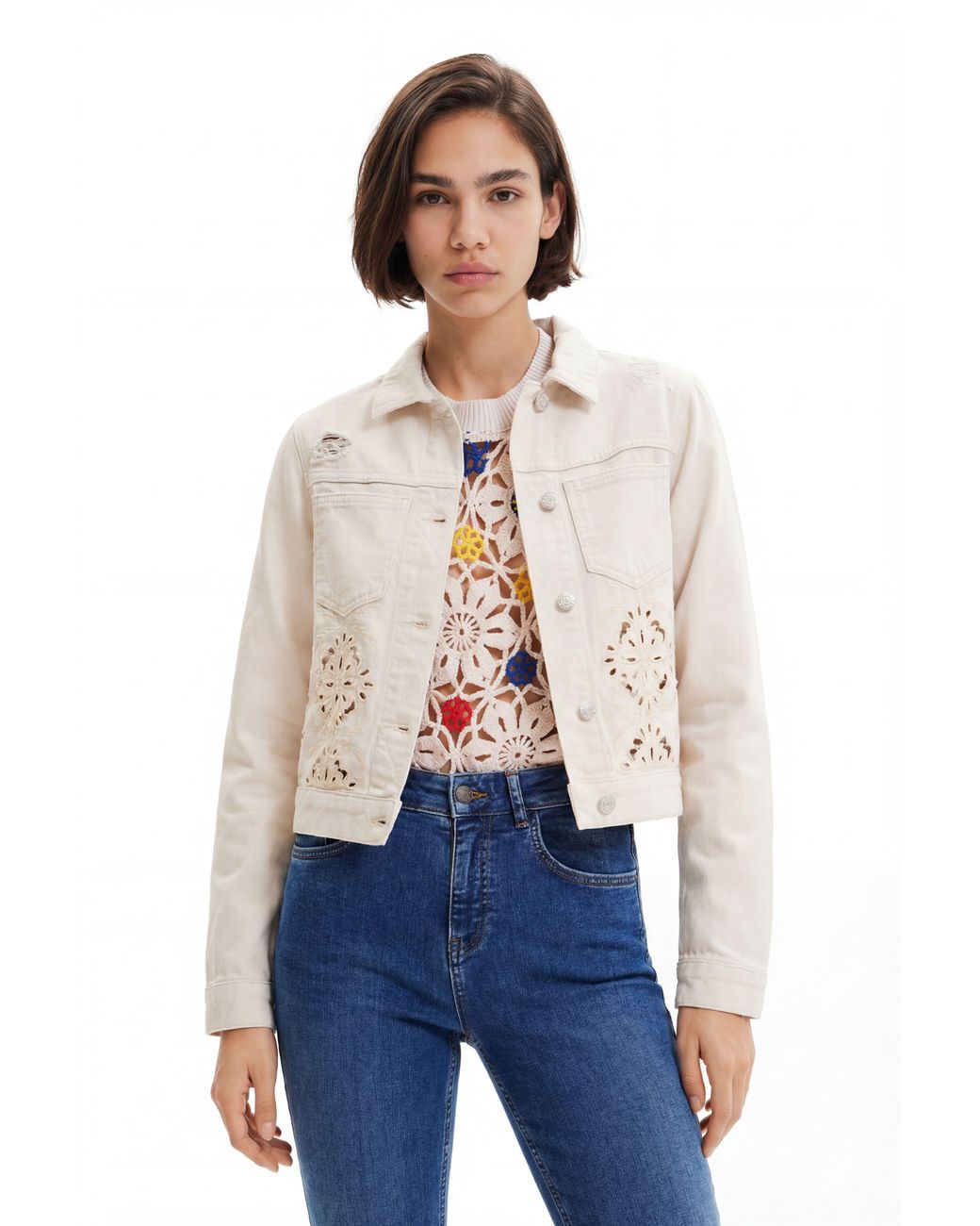 Desigual Blue Die-Cut Denim Jacket, Cotton