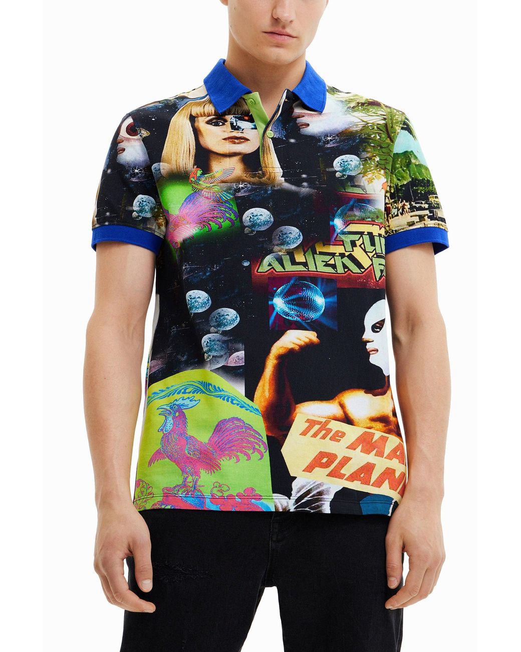 Desigual Multicolor Alien Collage Polo Shirt for men