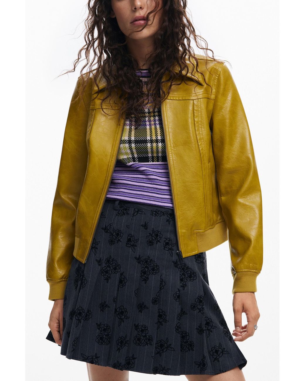 Desigual Yellow Faux Leather Biker Jacket