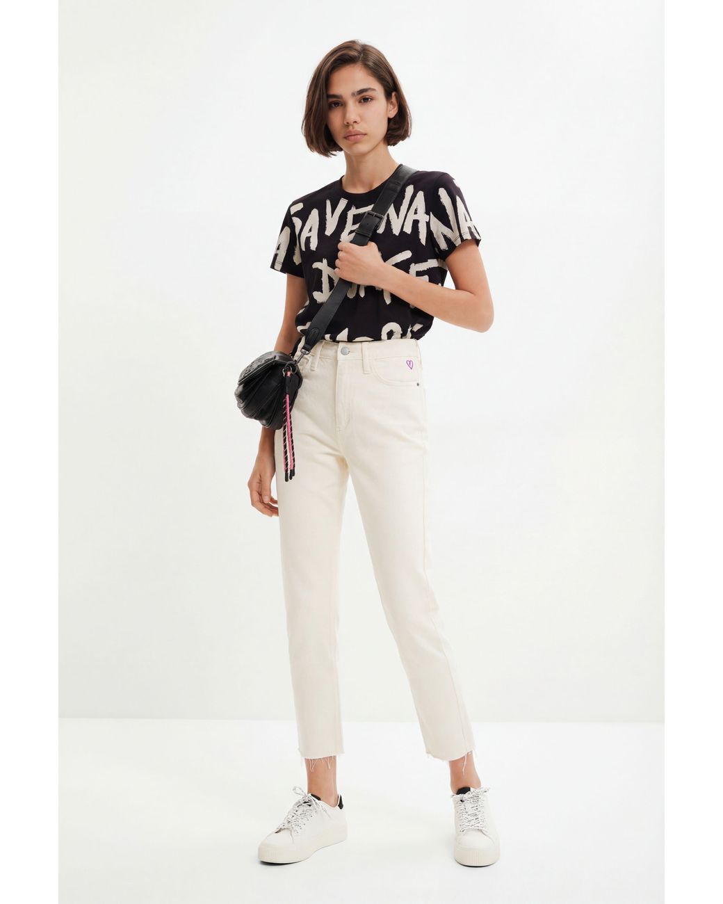 Desigual White Straight Cropped Jeans, Cotton