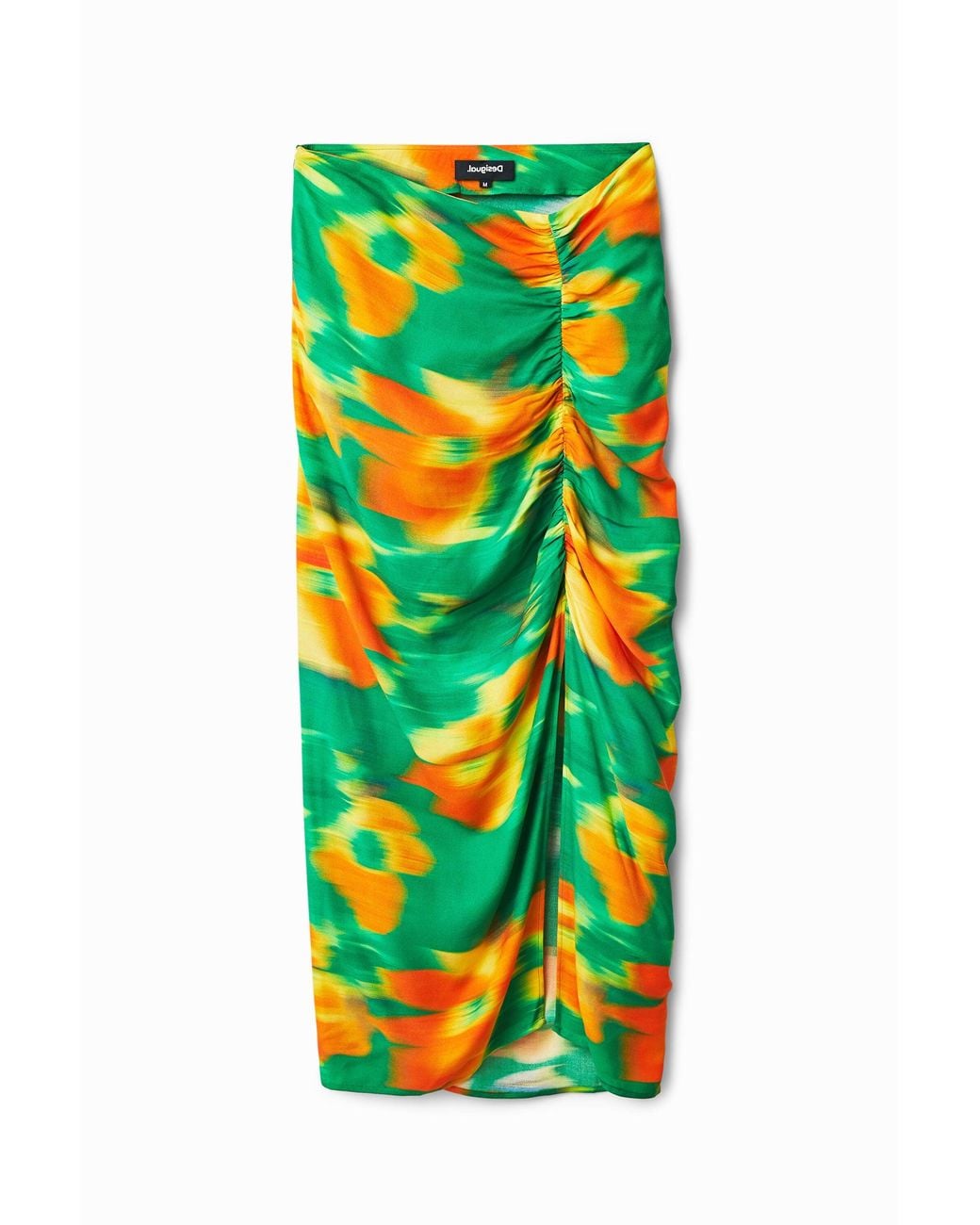 Desigual Green Slim Midi Skirt With Slit, Viscose