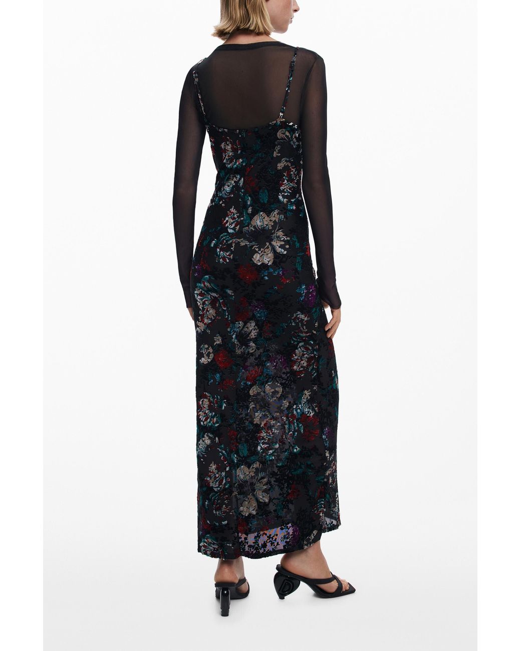 Desigual Black 2-In-1 Flocked Dress, Polyester