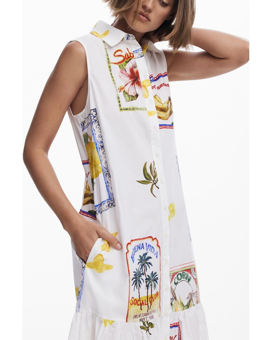 Desigual White Postcard Shirt Dress, Cotton