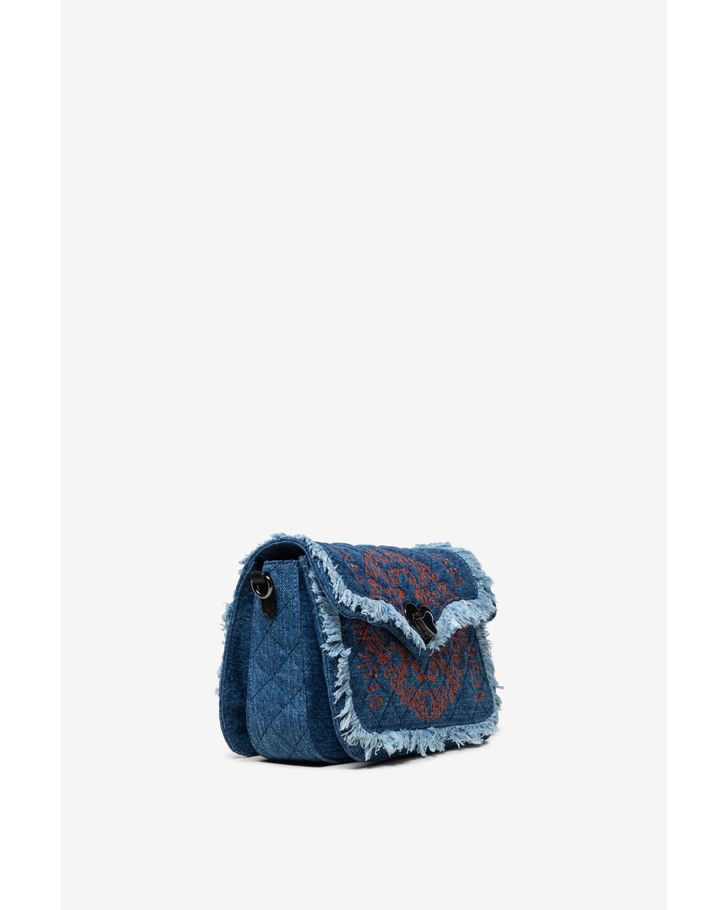 Desigual Blue Little Denim Sling Bag With Fringe, Cotton