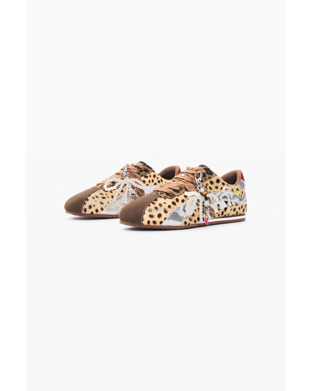 Desigual White Animal Print Sneakers 100% Leather