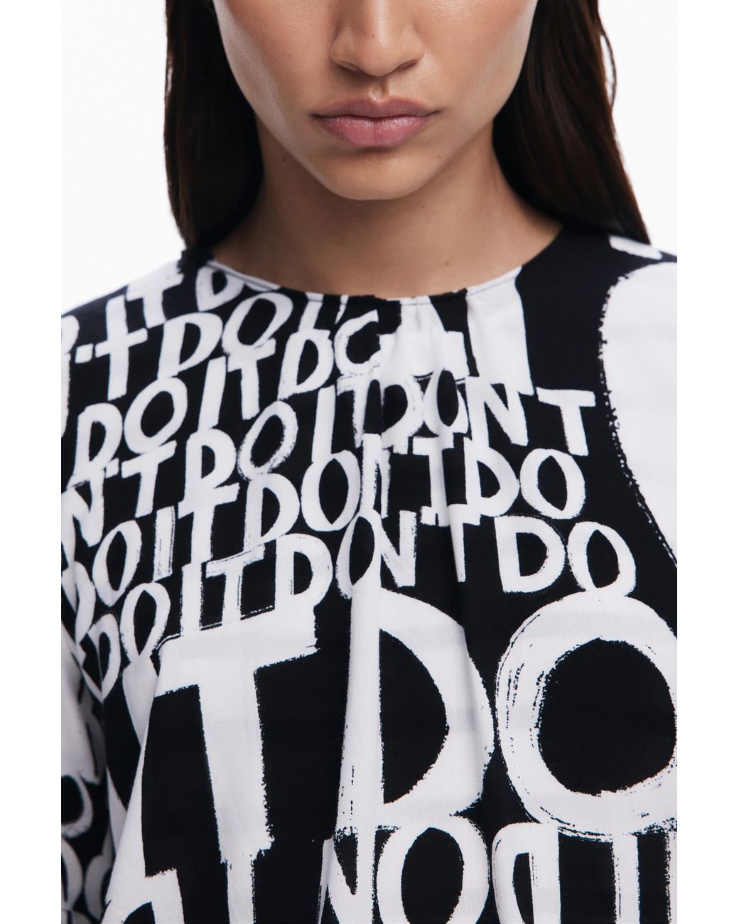 Desigual Blue Letter Blouse With Bows, Viscose