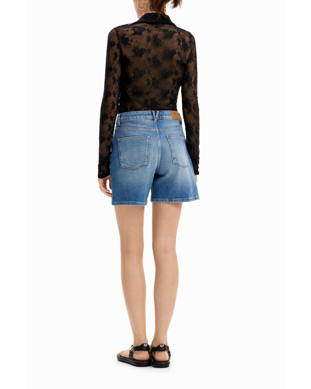 Desigual Blue Embroidered Denim Shorts, Cotton