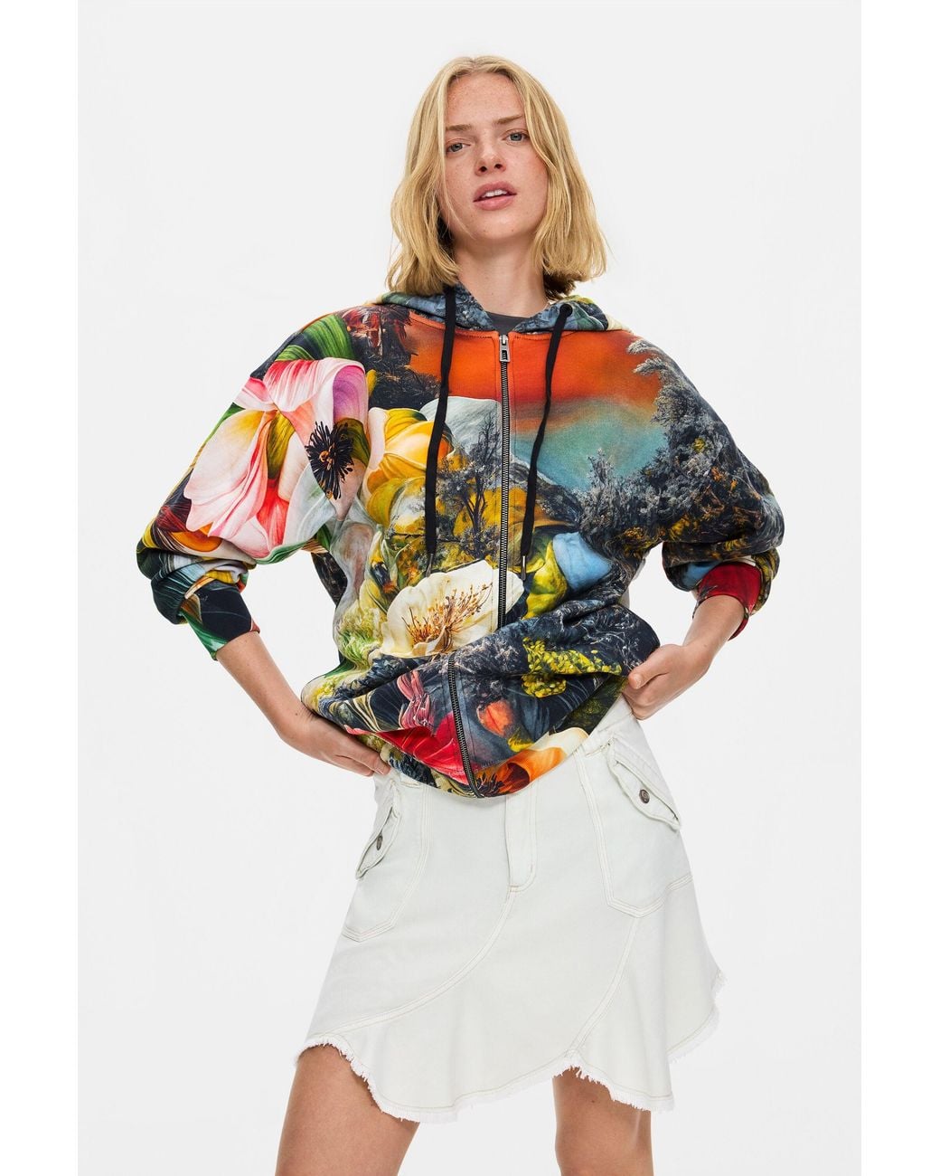 Desigual Gray Printed 100% Cotton Sweatshirt, Cotton