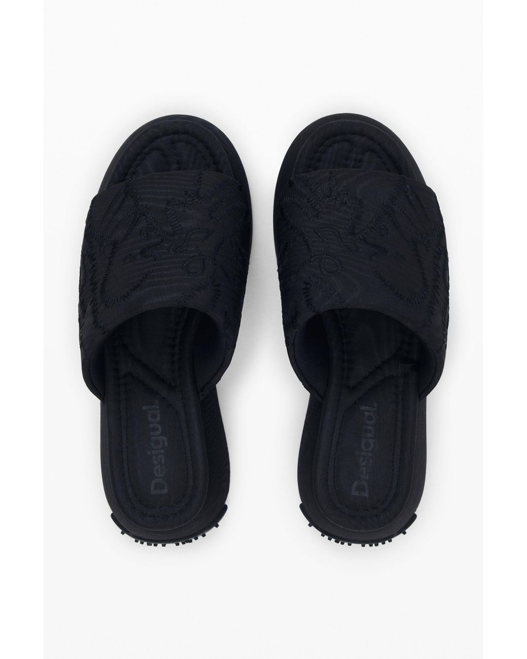 Desigual Black Platform Slide Sandals, Polyester
