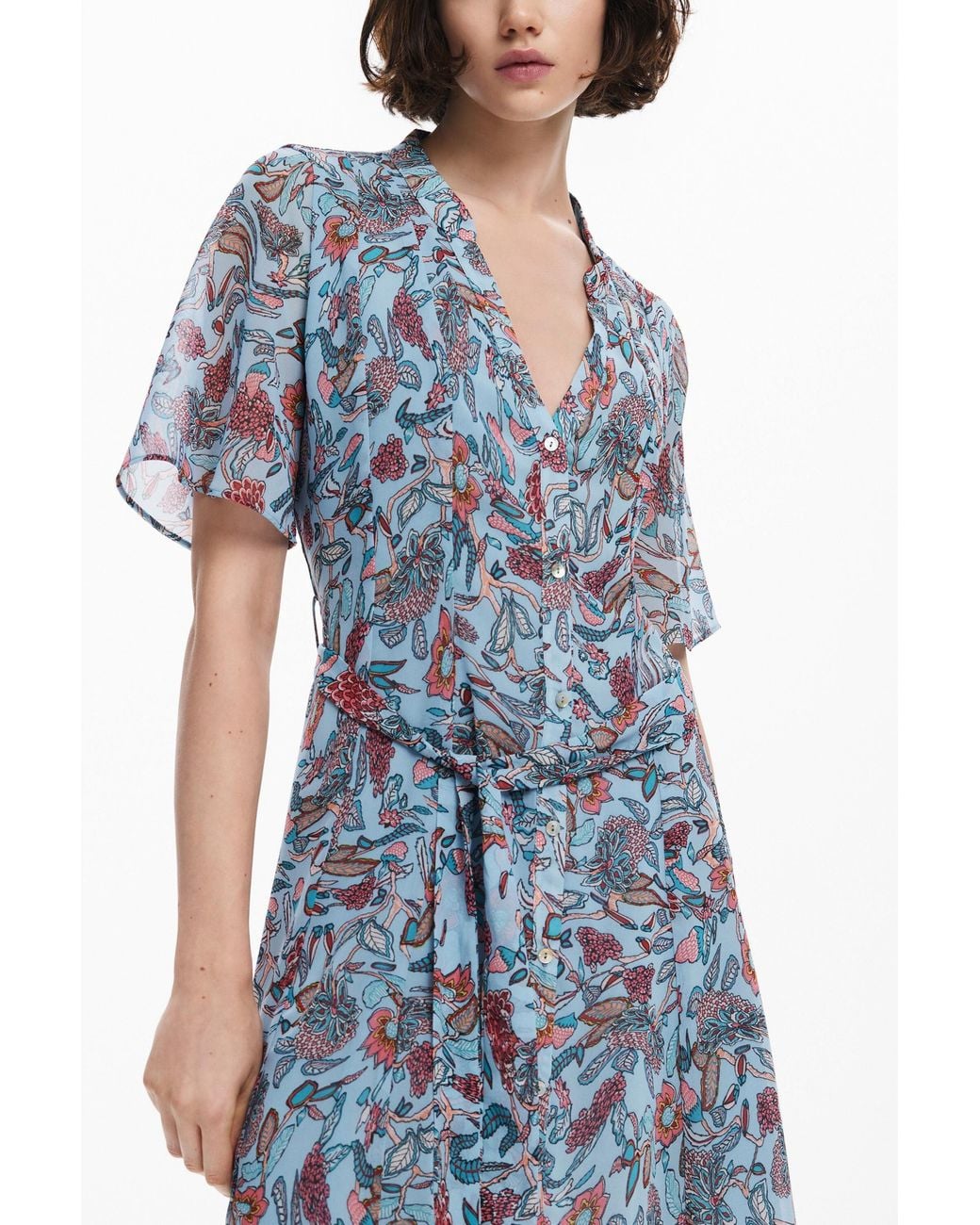 Desigual Blue Floral Print Midi Dress, Polyester