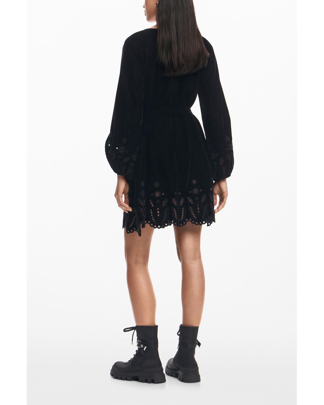 Desigual Black Embroidered Mini Dress, Polyester