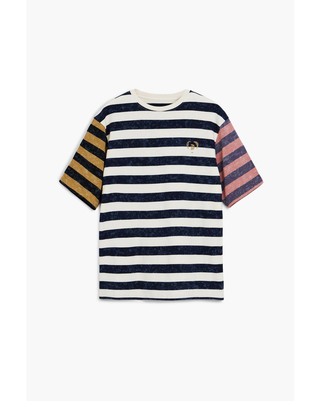 Desigual Blue Striped T-Shirt With Logo, Cotton for men