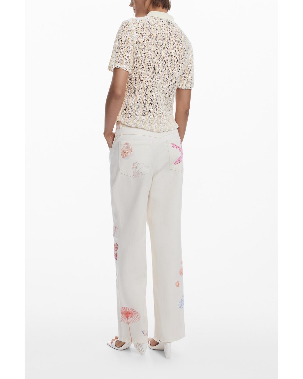 Desigual White Crochet Polo Top